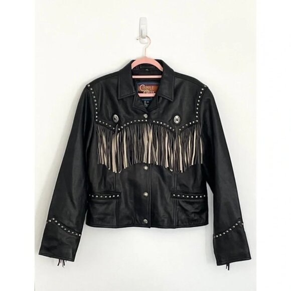 Cripple Creek Vintage Leather Fringe JacketCoat Black Sz XL